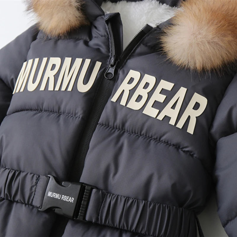 Tutina invernale per neonati, abbigliamento per neonati imbottito, tutina calda in velluto con guanti e cappuccio, tuta da neve per neonati.