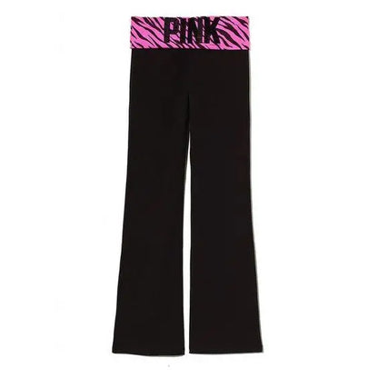 Pink-black patchwork color ribbon drawstring pattern printed pants slim-fit with Y2K Gothic street fashion hip hop rock Harajuku