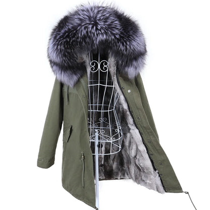 Maomaokong 2022 Winter Jacket Women Long Parka Waterproof Big Natural Real Fox Fur Raccoon Fur Collar Hood Warm Rabbit lining