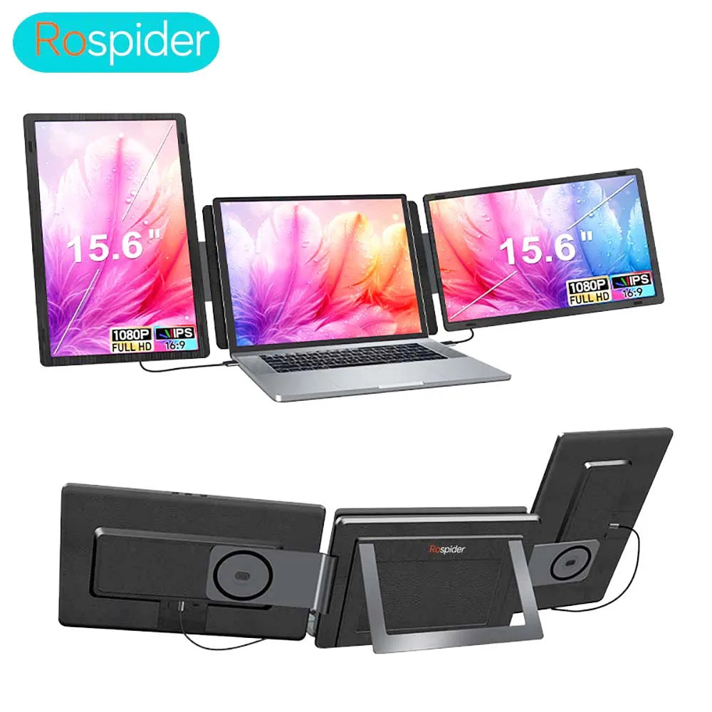 Rospider Estensore per laptop portatile a doppio schermo da 15,6 a 16 pollici con triplo monitor IPS 1080P ruotabile FHD per MacBook e Windows