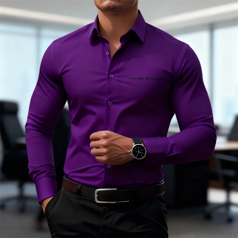 Camicie casual da uomo a maniche lunghe in tinta unita, vestibilità slim, abbigliamento formale senza stiratura, camicie personalizzate stampate in 3D, XS-6XL