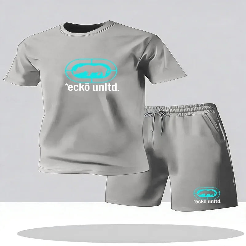 Nuovo set estivo casual da uomo composto da t-shirt e pantaloncini, completo due pezzi dalla vestibilità comoda, set sportivo traspirante a maniche corte da uomo, completo due pezzi