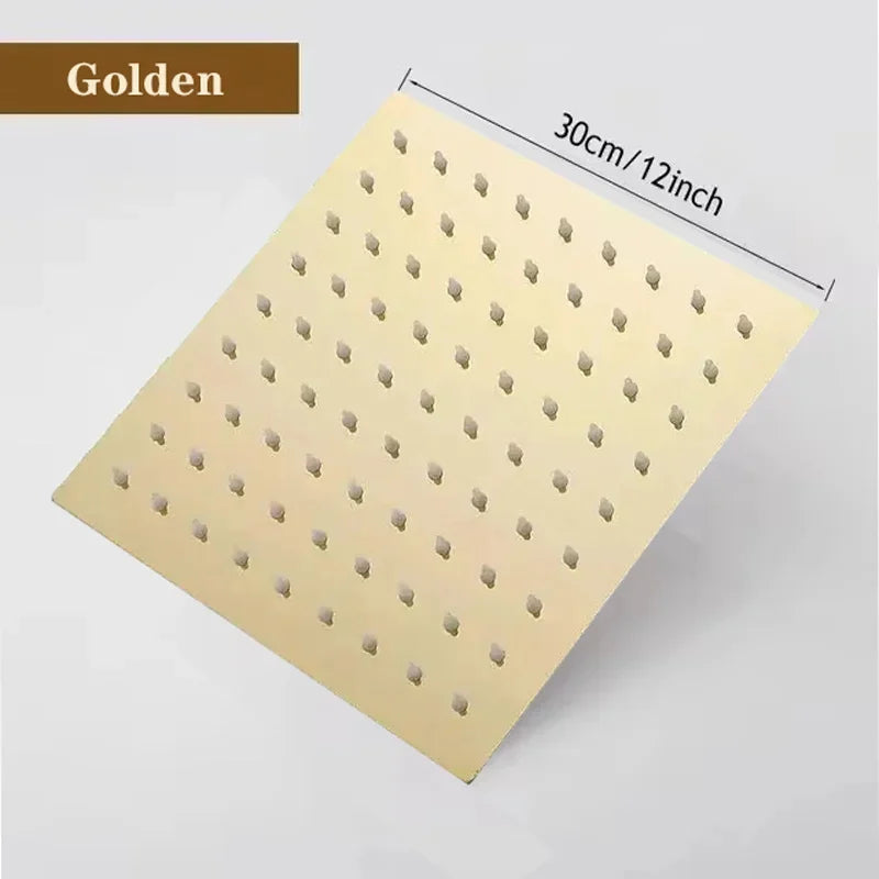8/10/12 Inch Black Silver Gold Stainless Steel High Pressure Waterfall Shower Head Large Flow Pressure Boosting Bathroom Shower