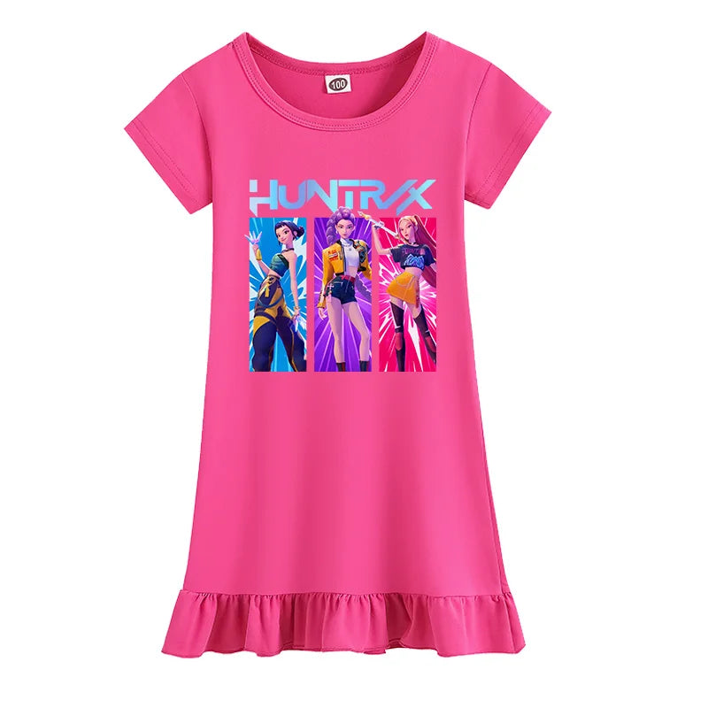 Abito da notte casual a maniche corte a tema Kpop estivo, cacciatrice di demoni e principessa, set costume per bambine