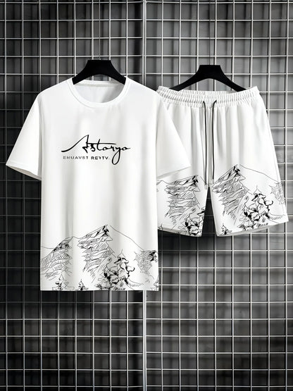 Completo estivo casual da uomo composto da t-shirt e pantaloncini 2026, abbigliamento sportivo taglie forti, t-shirt a maniche corte, pantaloncini con coulisse e tasca.