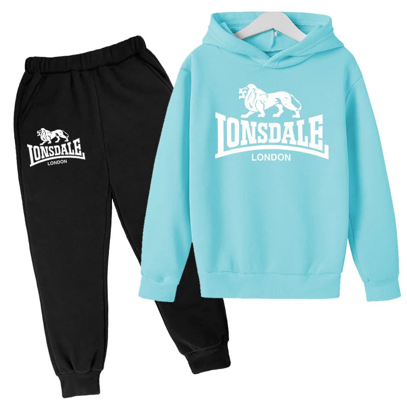 Felpa con cappuccio alla moda per bambini, tuta con stampa leone per ragazzi, cappotto per bambine dai 3 ai 12 anni, top + pantaloni, set sportivo casual da jogging, affascinante