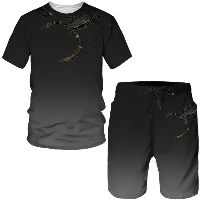 Nuovo set di magliette e pantaloncini con stampa 3D Scorpion, tuta da uomo, maglietta a maniche corte oversize, set di pantaloni, abbigliamento da uomo