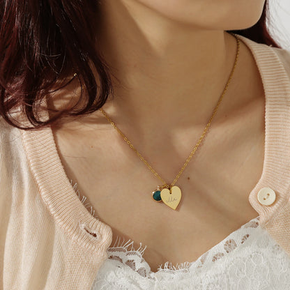 Collana personalizzata con nome Esme, ciondolo a forma di cuore e pietra portafortuna, collana in acciaio inossidabile con sigillo, per donna.