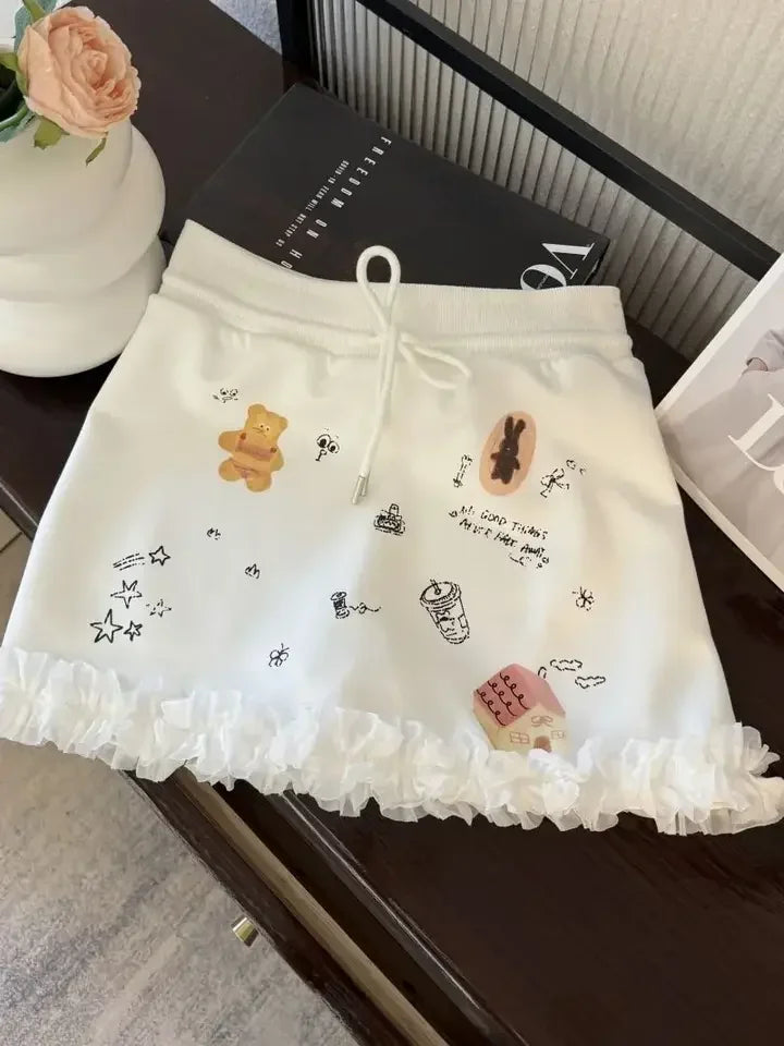 Denim shorts y2k vintage loose cloud pattern pocket printed skateboard jeans jeans short men hip hop streetwear