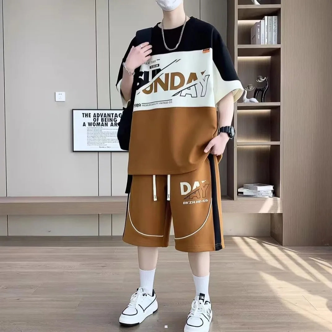 Completo estivo da uomo taglie S-6XL, nuovo set di tendenza a due pezzi, maglietta e pantaloncini in stile coreano, abbigliamento firmato da uomo.