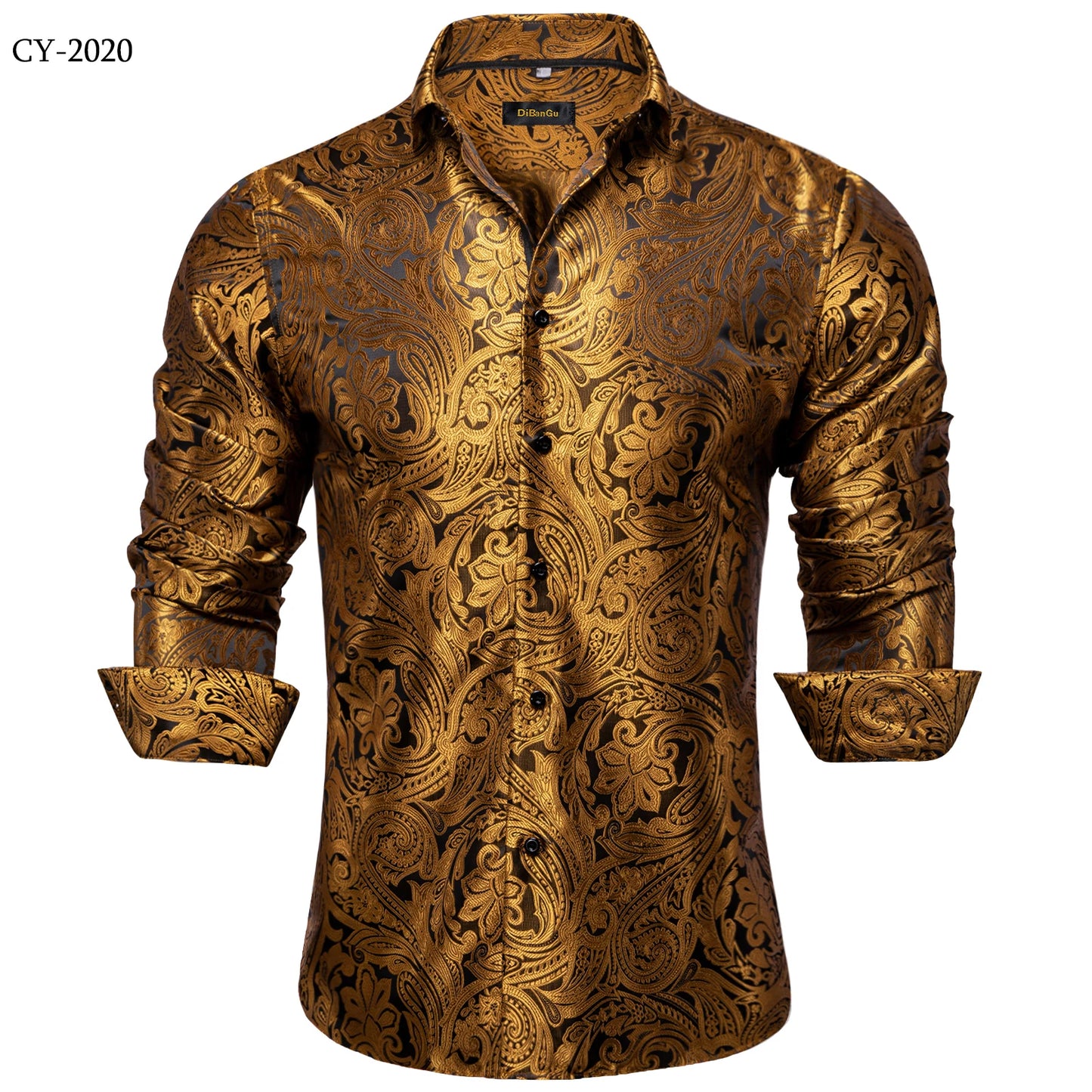 Camicie da uomo a maniche lunghe in seta e poliestere, camicie eleganti di lusso, camicie da smoking con colletto rovesciato e motivo paisley, abbigliamento da uomo