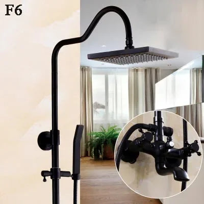 Bathroom Antique Black Painting Brass Lifting Column Wall Mount Shower Set 8" 3-Functions Hot Cold Rainfall Shower Mixer Tap