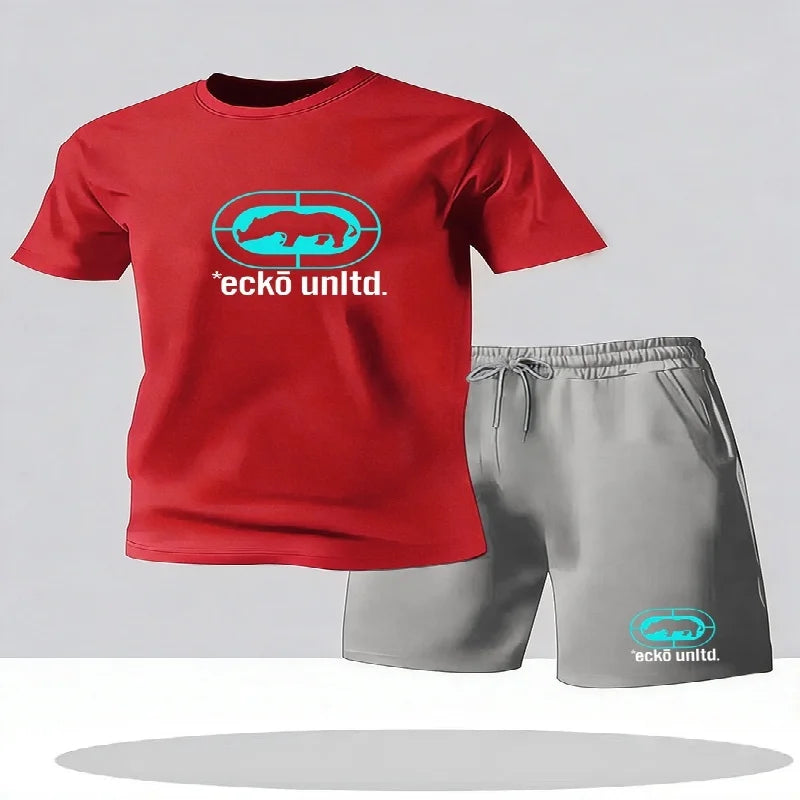 Nuovo set estivo casual da uomo composto da t-shirt e pantaloncini, completo due pezzi dalla vestibilità comoda, set sportivo traspirante a maniche corte da uomo, completo due pezzi