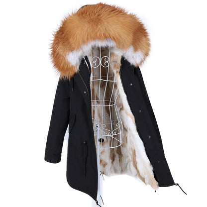 Maomaokong 2022 Winter Jacket Women Long Parka Waterproof Big Natural Real Fox Fur Raccoon Fur Collar Hood Warm Rabbit lining