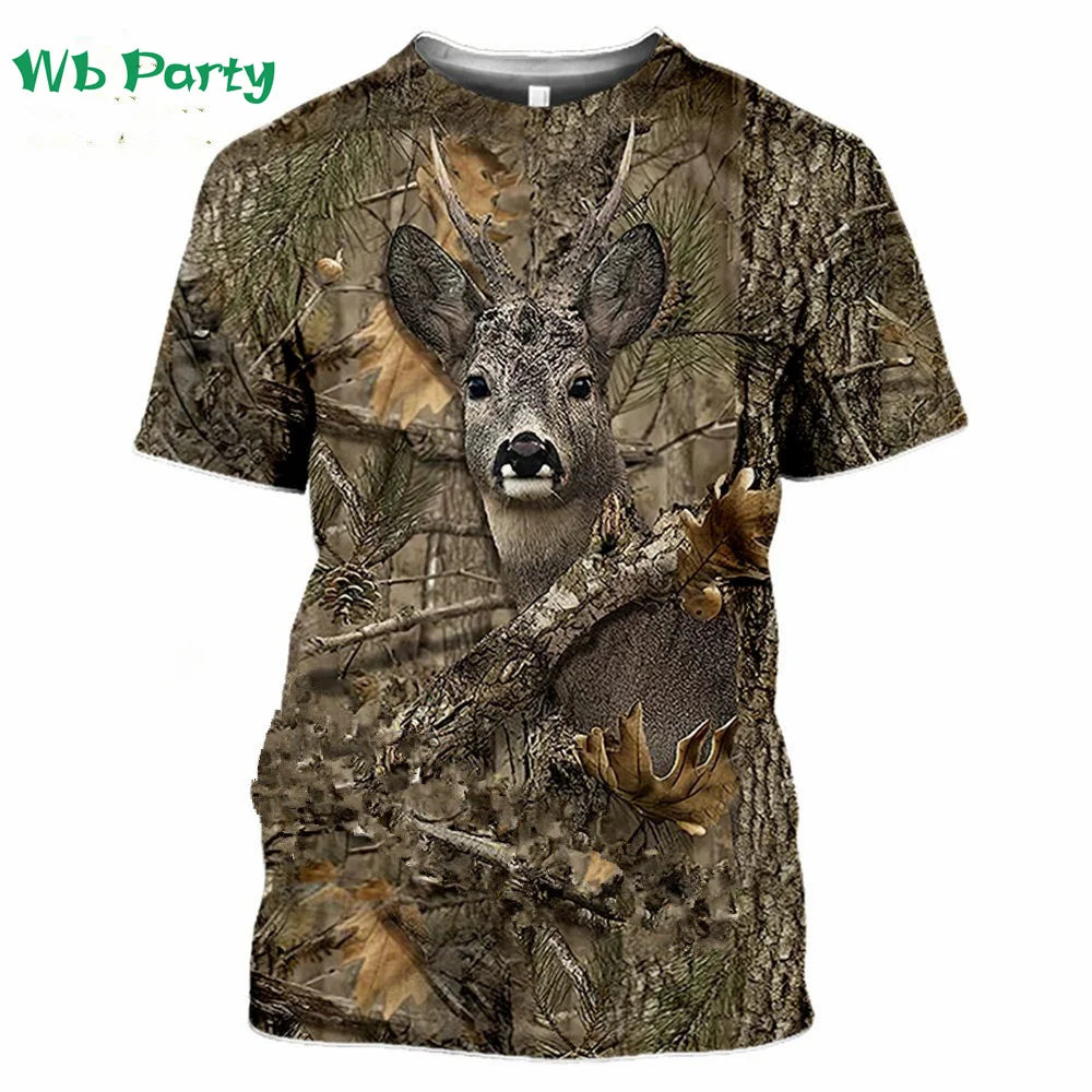 Magliette con grafica di cervi e foresta, stampa 3D, abbigliamento da uomo, girocollo estivo, pullover, magliette alla moda per uomo, top
