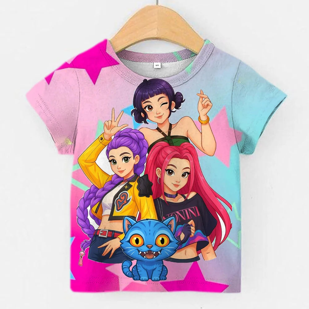 T-shirt da ragazza Hunterrix, demone K-Pop coreana, molto venduta, a maniche corte, ideale per l'estate e perfetta per i viaggi quotidiani.