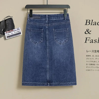 Oversized 5XL Denim Skirt Women's Spring/summer Mid length 2024 New High waisted Elastic Korean A-line Split Casual hip Skirts