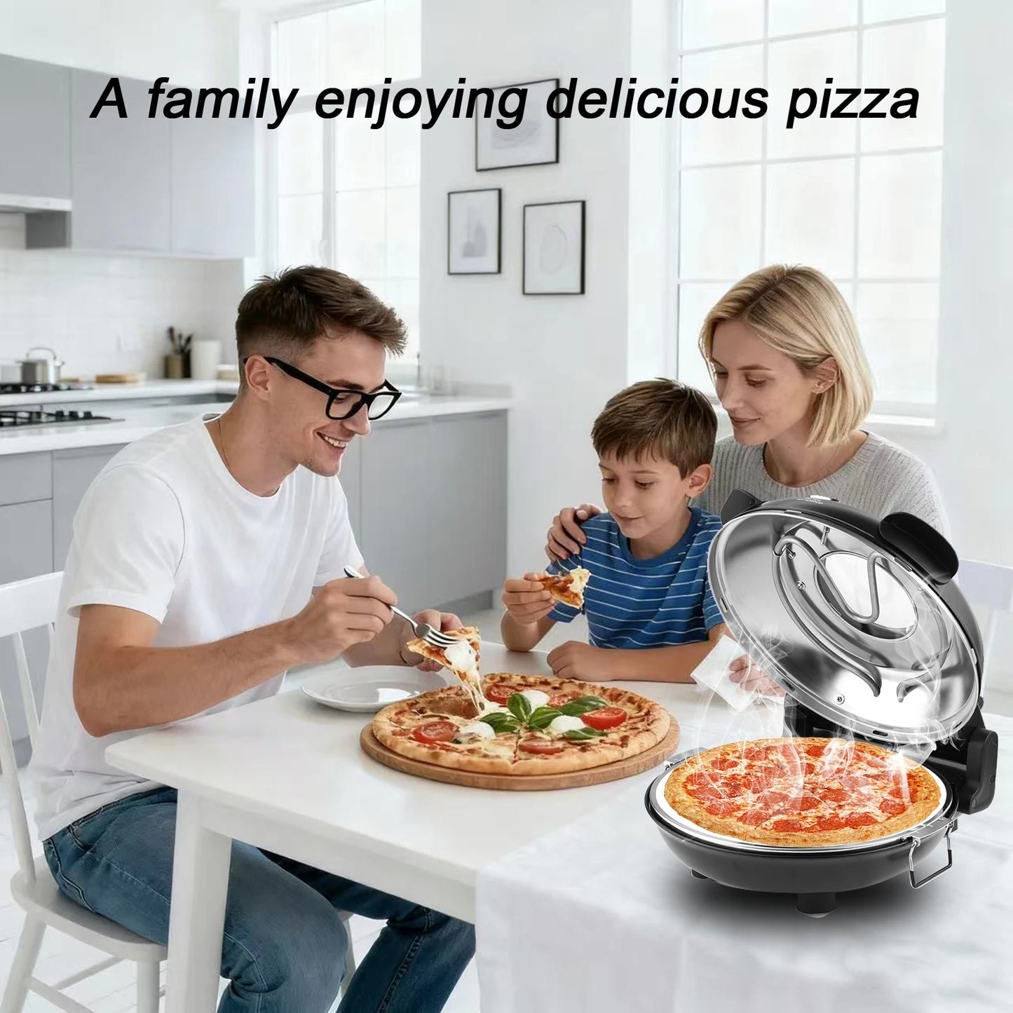 Forno elettrico per pizza YIBAKE da 12 pollici, antiaderente, per interni, con pietra in ceramica, riscalda fino a 420°C per deliziosi set da pizzeria al forno