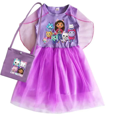 Mochila Gabby's Dollhouse Dress Bambini Gabbys Chat Vestiti Ragazze Manica corta Abiti casual Bambini Matrimonio Principessa Abiti