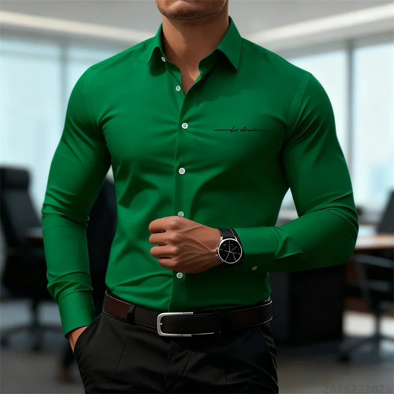 Camicie casual da uomo a maniche lunghe in tinta unita, vestibilità slim, abbigliamento formale senza stiratura, camicie personalizzate stampate in 3D, XS-6XL