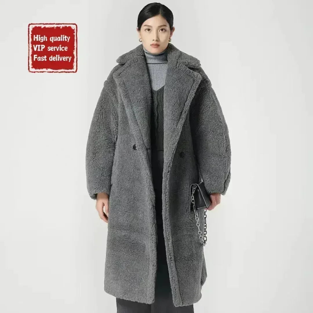 Cappotto lungo da donna DUTRIEUX Teddy Bear, nuovo stile invernale 2025, cappotto lungo in vera pelliccia di alpaca e cashmere, spesso e caldo