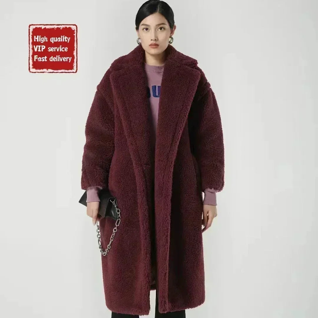Cappotto lungo da donna DUTRIEUX Teddy Bear, nuovo stile invernale 2025, cappotto lungo in vera pelliccia di alpaca e cashmere, spesso e caldo
