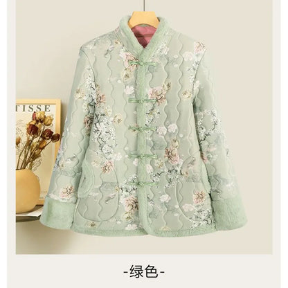 Chinese Cotton-padded Jacket Women's Mother's Wind Coat New Thick Jacket 2025 Winter Female Plus Velvet Retro Buckle Overwear