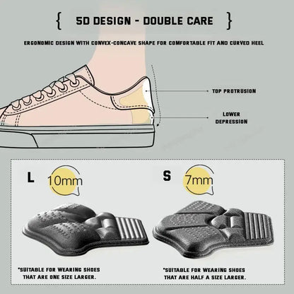 Protezioni per tallone 5D da uomo, adesivi per scarpe in pelle comode, cuscinetti per scarpe da ginnastica, solette per alleviare il dolore ai piedi, inserti imbottiti regolabili per la cura dei piedi.