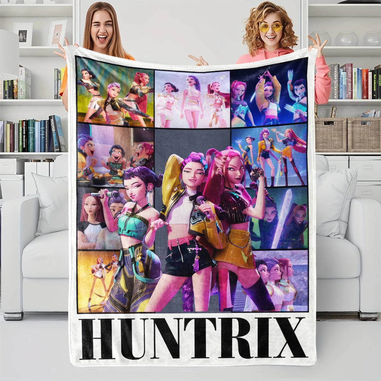 1 coperta in flanella con motivo gatto Huntrix, ideale per la camera da letto delle ragazze o per le vacanze.