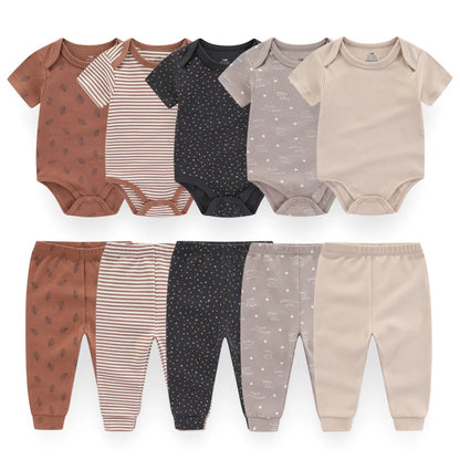 Abbigliamento unisex per neonati in cotone, 6/9/10 pezzi, body e pantaloni, maniche corte, per neonati maschietti.