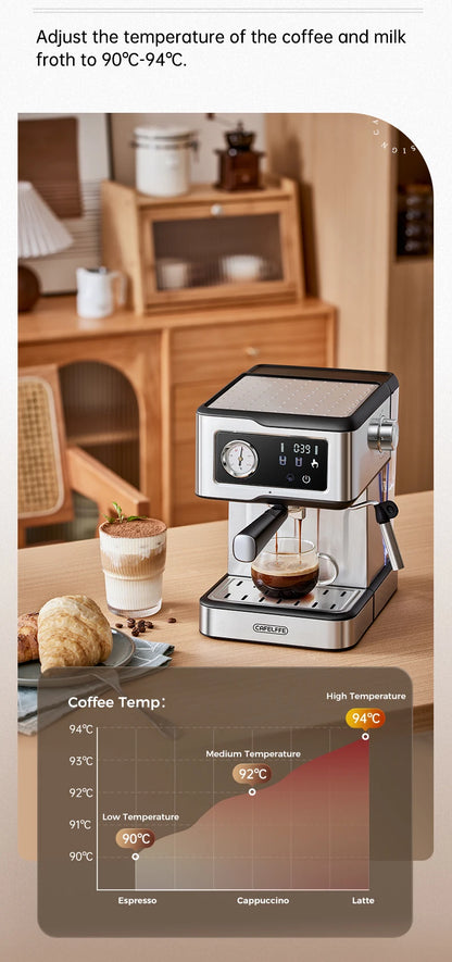 Macchina per caffè espresso Cafelffe 20 bar, macchina per cappuccino con montalatte e lancia vapore, macchina per caffè, regalo Cafetera semi-automatica