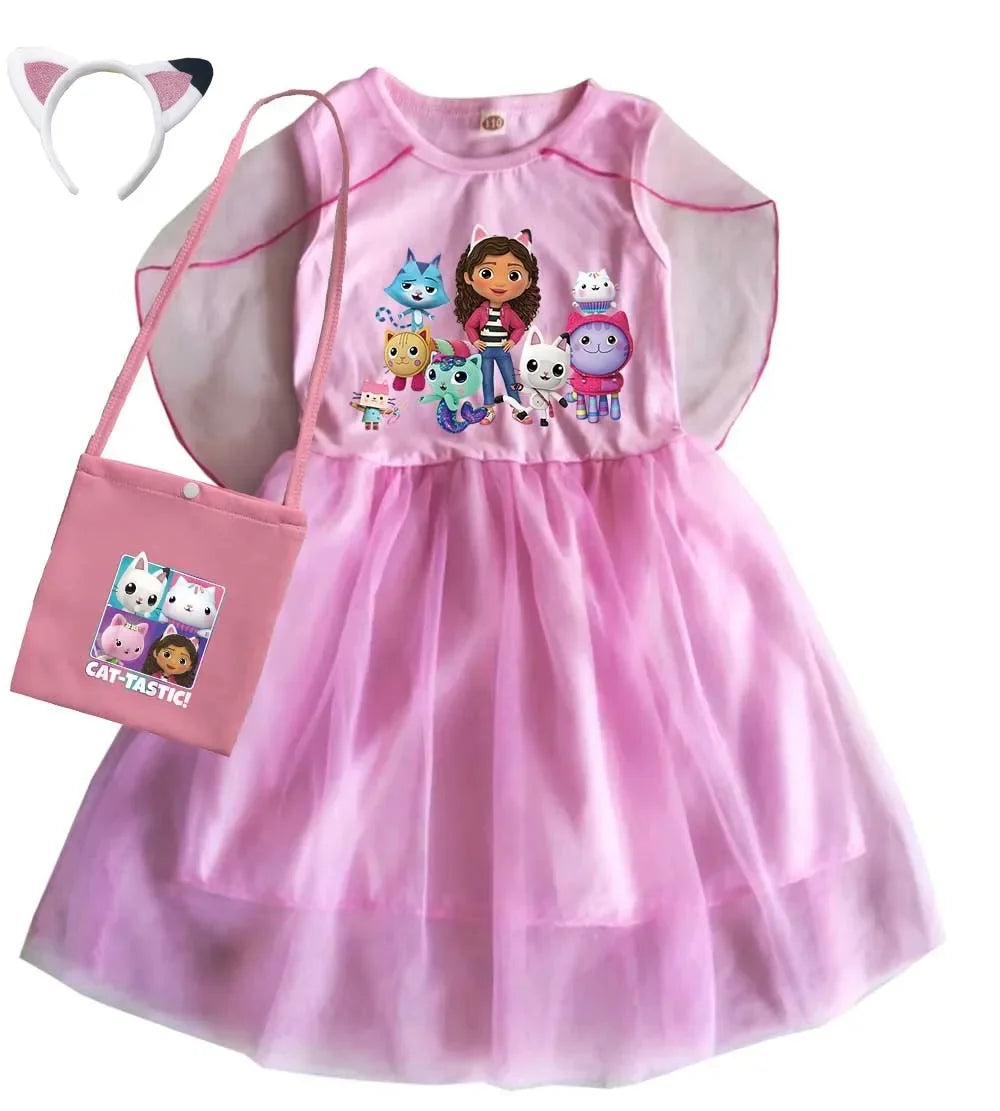 Mochila Gabby's Dollhouse Dress Bambini Gabbys Chat Vestiti Ragazze Manica corta Abiti casual Bambini Matrimonio Principessa Abiti