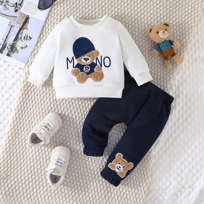 Completo invernale per neonati Prowow con maglione e pantaloni con orsetto ricamato e lettere, 2 pezzi. Set di abbigliamento carino per bambini.