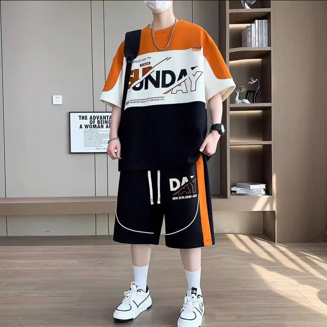 Completo estivo da uomo taglie S-6XL, nuovo set di tendenza a due pezzi, maglietta e pantaloncini in stile coreano, abbigliamento firmato da uomo.