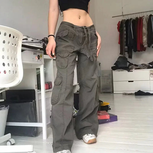 Pantaloni cargo da donna casual snellenti di alta qualità, multitasche, alla moda, a vita alta, direttamente dal produttore.