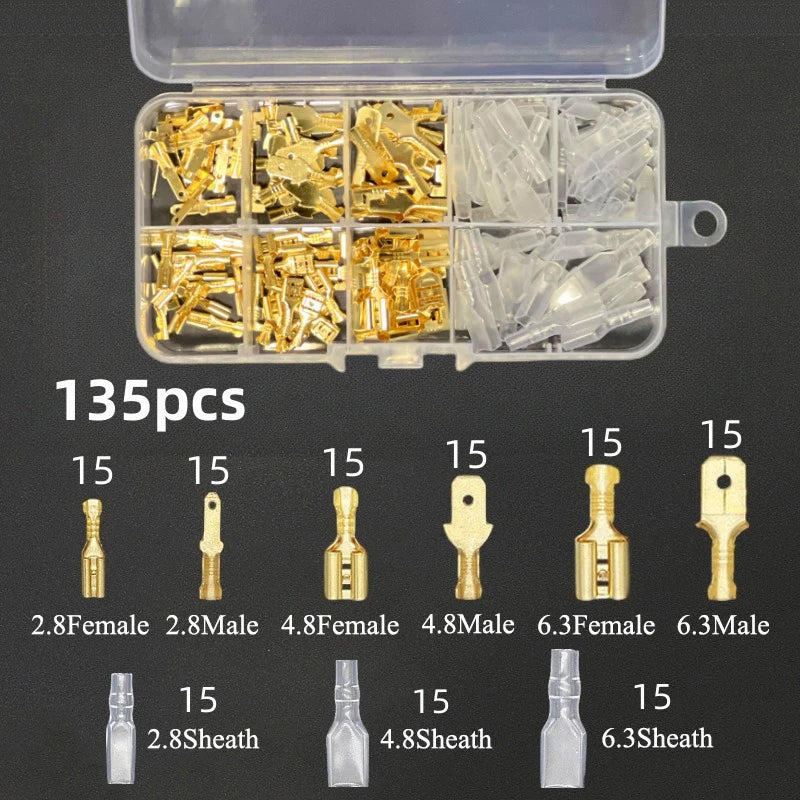 Insulated Male Female Wire Connector Tabs Set 2.8/4.8/6.3mm Electrical Crimp Terminals Brass Spade Terminal Connectors Kit