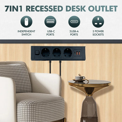 FUNAYA Built-in Desktop Hidden Socket EU KR Concealed Sockets with USB Type-c Power Electric AC Vertical Outlets for Furniture