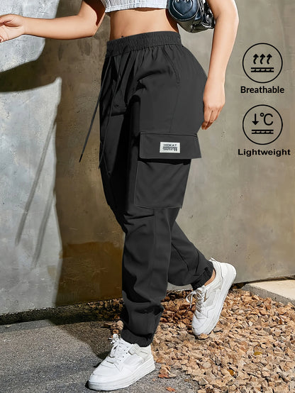 Pantaloni cargo da donna leggeri con vita regolabile e tasche con patta, ideali per attività all'aperto o lavoro, perfetti per primavera, estate e autunno.