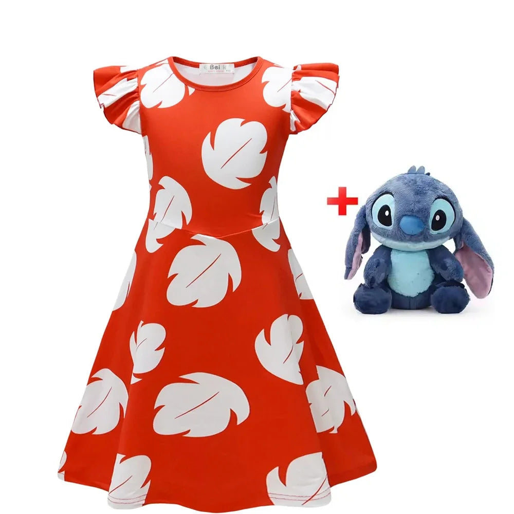 Vestito da Lilo per bambina, costume hawaiano di Lilo, abito rosso, cosplay, grazioso abito estivo casual