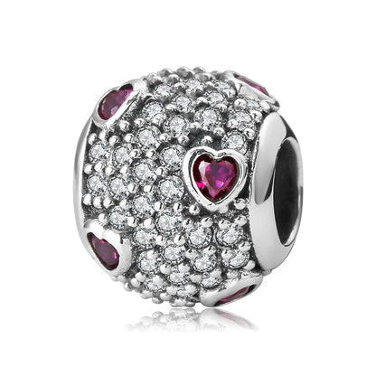 100% autentico argento sterling 925, cuore rosa, perline di zirconi trasparenti, compatibile con i charm europei originali, braccialetti e creazione di gioielli