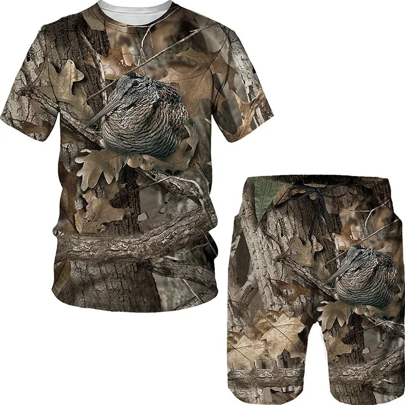 Animal Wild Boar Fox 3D Print 2Pcs set Camouflage Hunting T-Shirt Sets Fashion Men O-Neck Tracksuit Oversized Man Sweatshirt