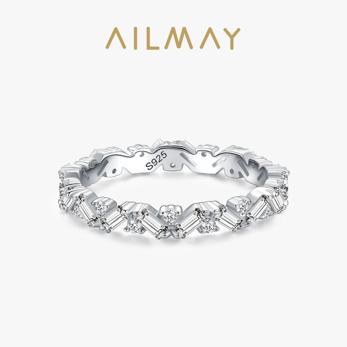 Anelli da donna Ailmay in autentico argento sterling 925 con zirconi cubici, classici e di lusso, perfetti per matrimoni e occasioni speciali.