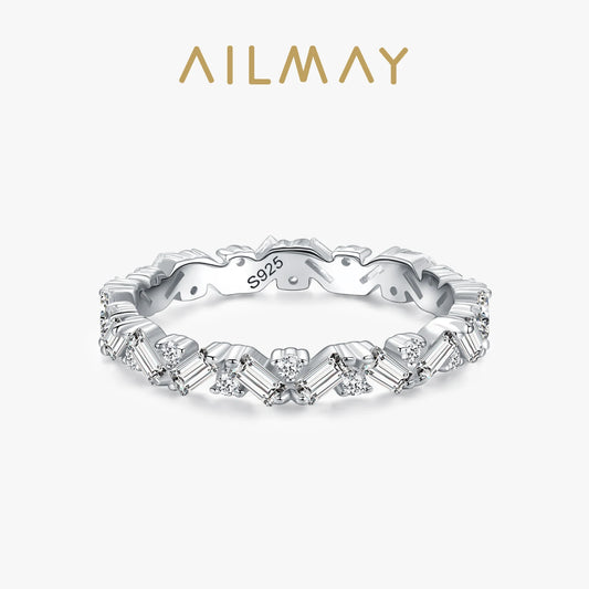 Anelli da donna Ailmay in autentico argento sterling 925 con zirconi cubici, classici e di lusso, perfetti per matrimoni e occasioni speciali.