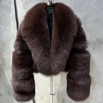 # Giacca in pelliccia di volpe dorata da donna, cappotto corto in vera pelliccia di volpe, manica lunga, in tessuto di pelliccia naturale con colletto