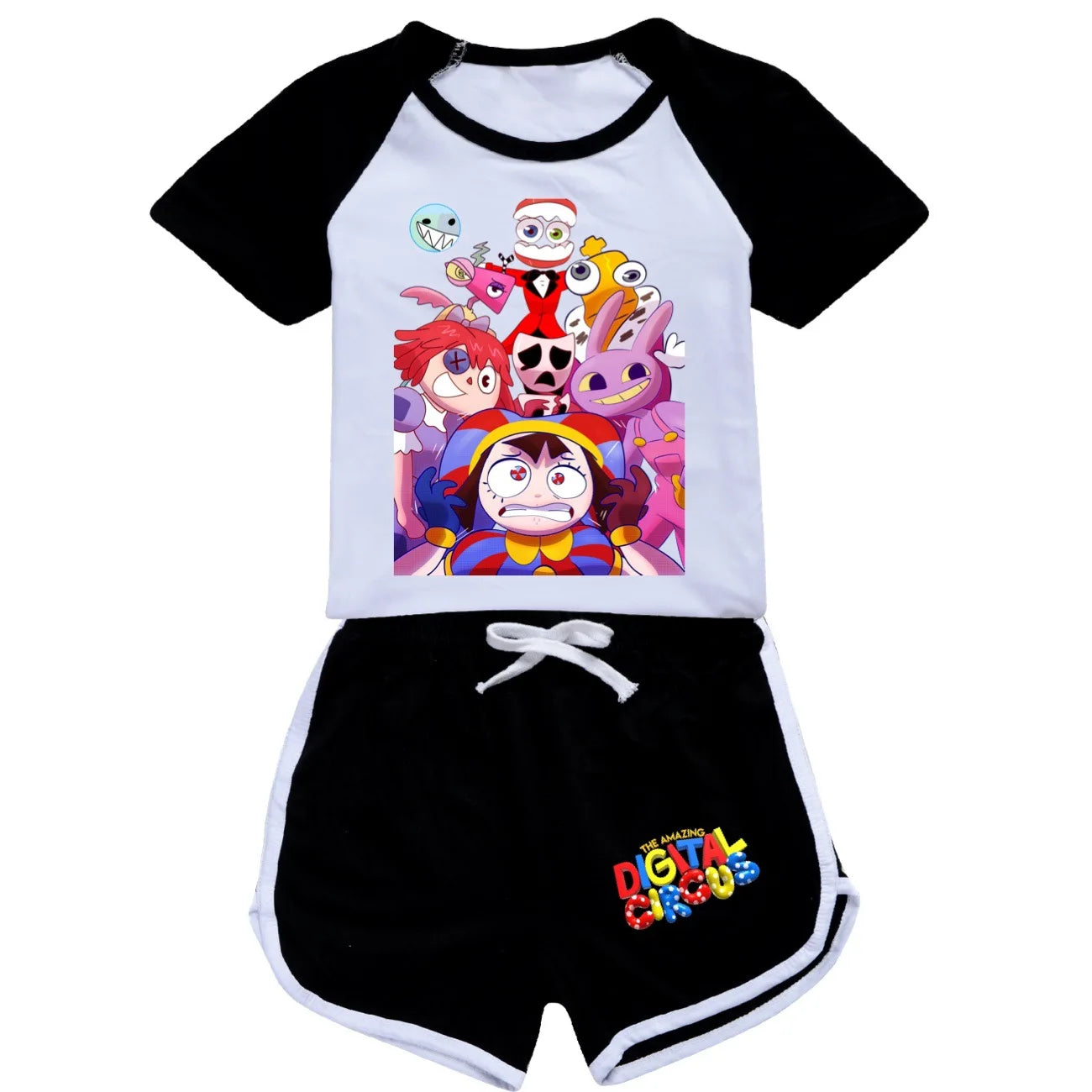 Abbigliamento per ragazzi: fantastico pigiama estivo digitale a tema circo con maglietta a maniche corte in cotone e pantaloncini, costume sportivo per ragazze 2896