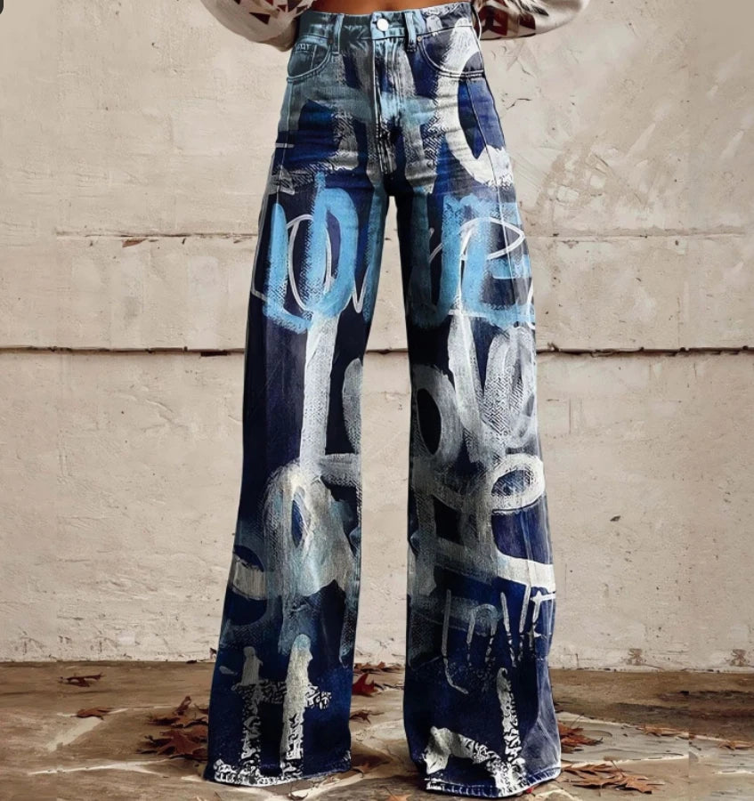 Cross-border Sale of Large-sized Women Casual Pants for European American Trade Thin Style Imitating copy Jeans Wide-leg Fashion