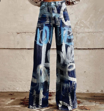 Cross-border Sale of Large-sized Women Casual Pants for European American Trade Thin Style Imitating copy Jeans Wide-leg Fashion