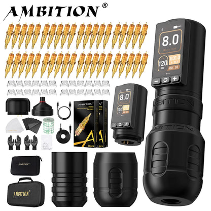 Kit Ambition Torden Max, macchinetta per tatuaggi wireless con corsa di 4,0+3,5 mm, motore brushless, asta dritta, penna, batteria da 2400 mAh, touchscreen.