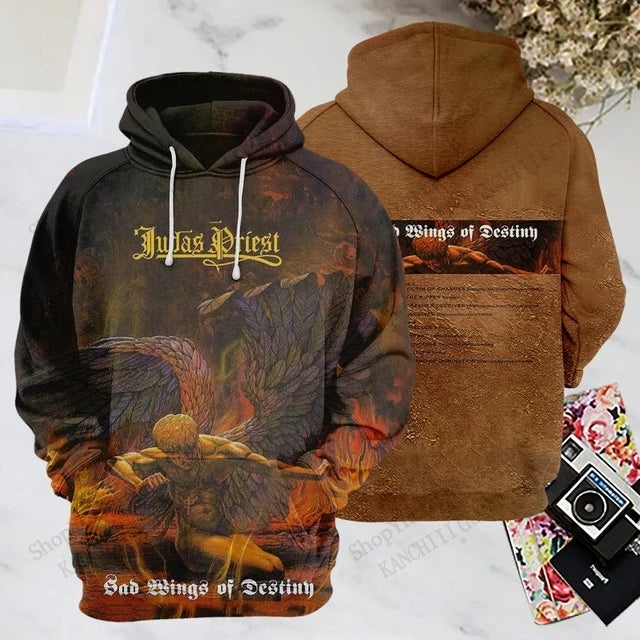 Felpe con cappuccio stampate in 3D della rock band Judas Priest, uomo e donna, moda sportiva, felpa con cappuccio, cappotto, abbigliamento da uomo, comfort, moletom