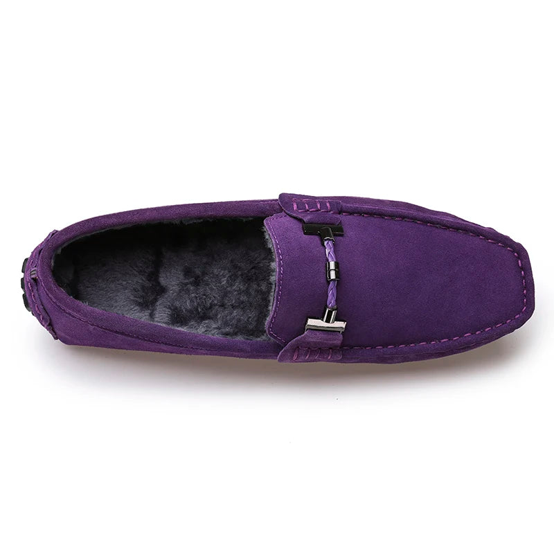 Mocassini da uomo, scarpe casual slip-on, mocassini da uomo in pelliccia, scarpe invernali calde da uomo, mocassini in vera pelle scamosciata di vacchetta, scarpe basse di lusso
